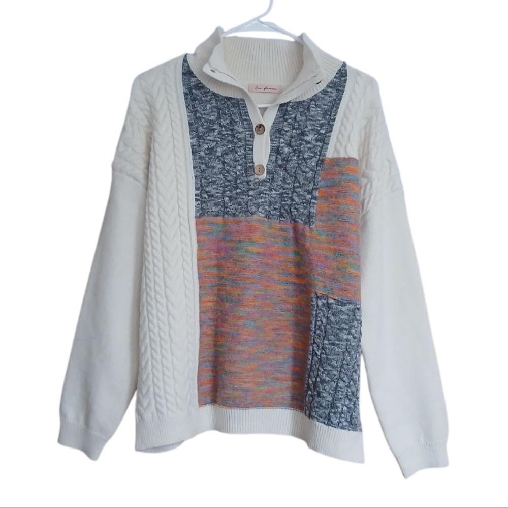 Ces Femme Colorful Patchwork Women's Sweater Medium